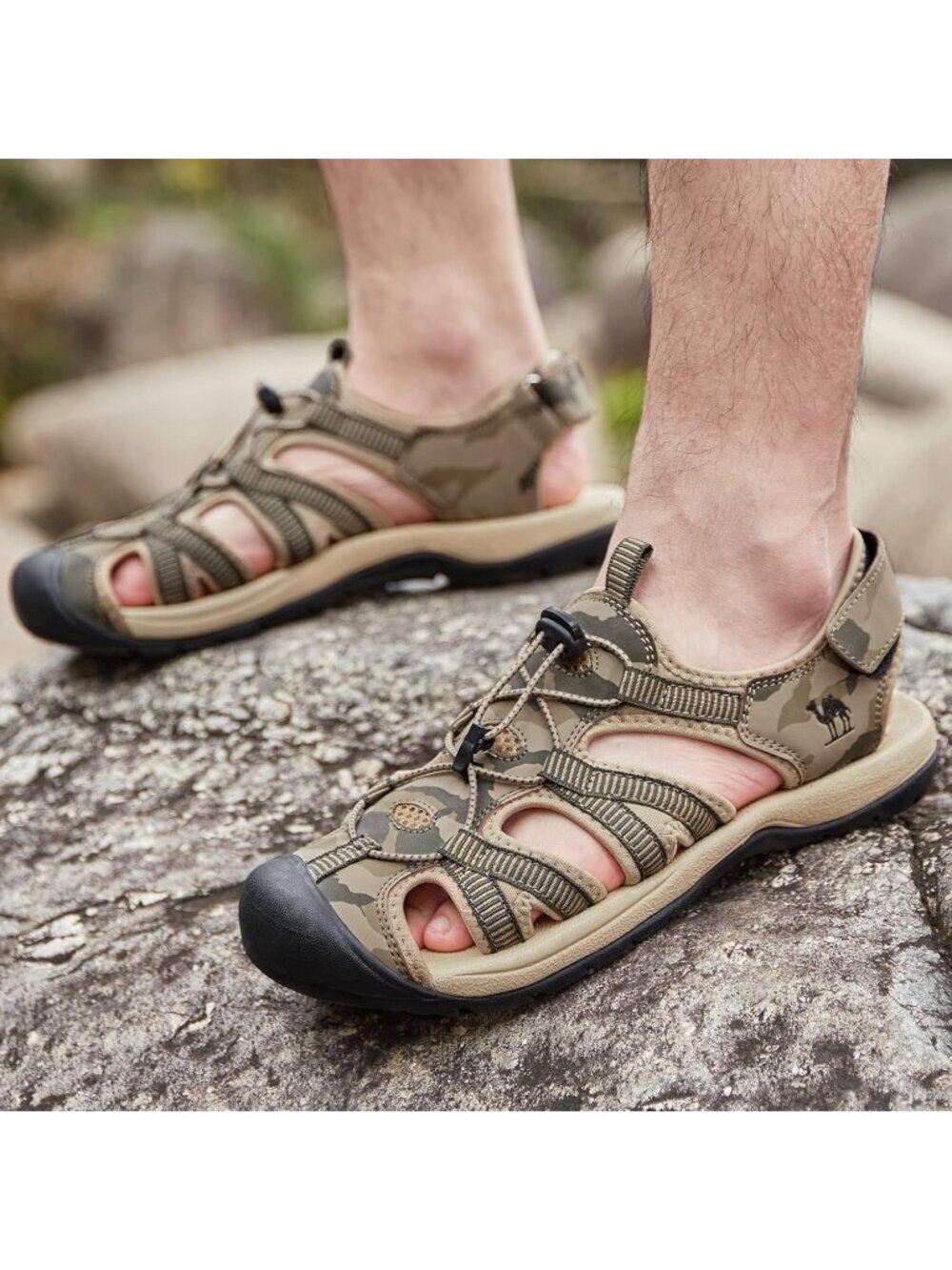 Men's Green Closed Toe Outdoor Beach Hiking Rubber Waterproof Sport Sandals - Picture 2 of 6